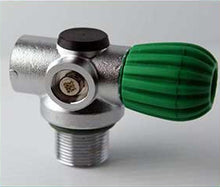 Load image into Gallery viewer, Image Of - Blue Steel Inline Rebreather Valve - Oxygen (Green Knob)
