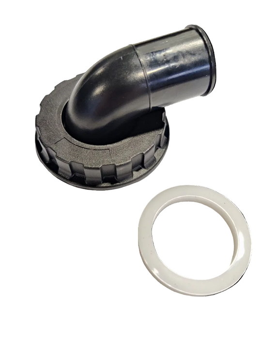 A black 90-degree elbow for BC (coarse thread) with a white O-ring
