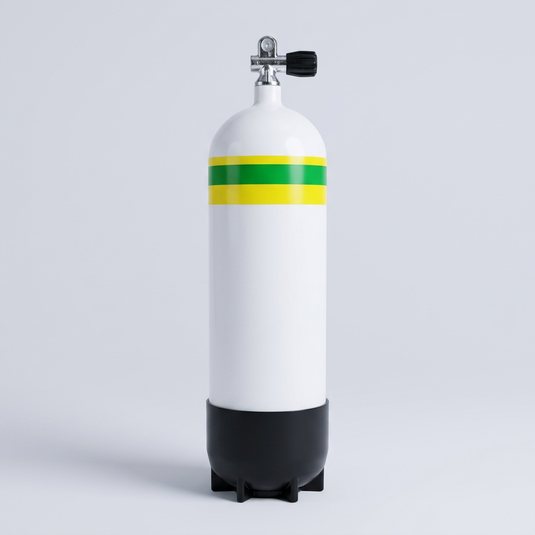 Steel nitrox scuba tank with valve and protective boot for rental