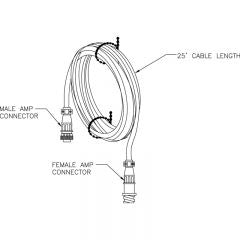 Transducer cable, 25' transducer extension cable w/AMP conn